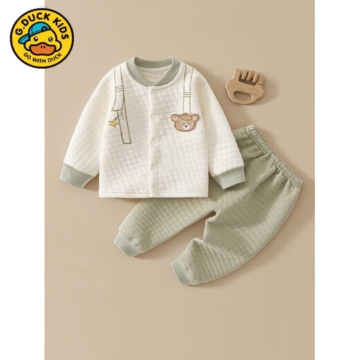 G.DUCKKIDS little yellow duck baby underwear set quilted clothes autumn and winter split high-waisted baby pajamas children's home clothes set green suspender bear 66 cm
