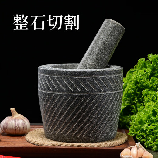 He Jiagong Large Handmade Raw Stone Garlic Pounder Natural Household Stone Mortar Pounding Jar Grinder Garlic Peeler Garlic Press Garlic Mortar Large Handmade Cylinder Type Carving with Stone Hammer