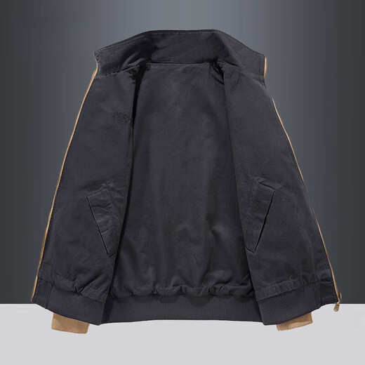 JEEP SPIRIT Jeep Reversible Jacket Men's Autumn and Winter Multi-Pocket Stand Collar Jacket Pure Cotton Work Jacket Men's Spring and Autumn Army Green Reverse Black Blue XL Recommended Weight 130-150 Jin Jin is equal to 0.5 kg