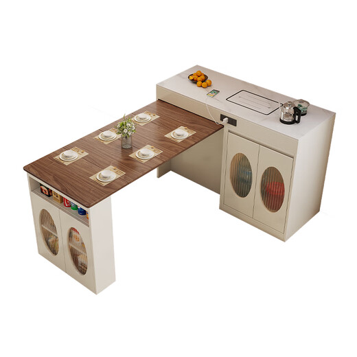 Chennest Island Simple Style Island Table Dining Table and Chairs Retractable Dining Table Island Tea Table Small House All-in-one Table Restaurant Furniture Electric Tea Stove Type Island Table (Black Slate Table Top) + Slide Rail Socket 1.2 Meters One Table Six Chairs-Folding Chair