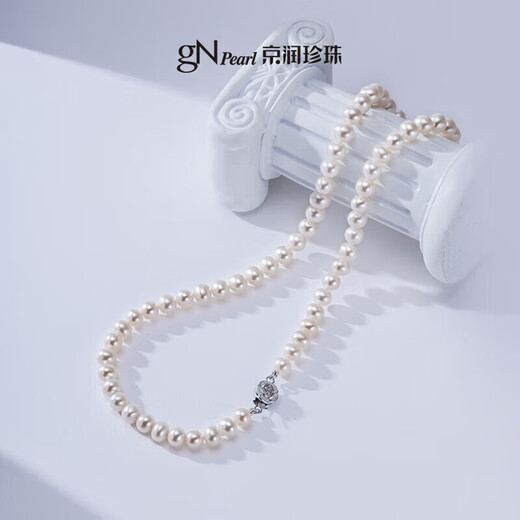 Jingrun Pearl Necklace S925 Silver Shaohua Selected Near Round Highlight Freshwater Pearl Necklace for Mother’s Birthday Gift for Women