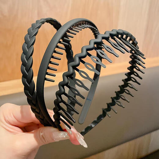 Qianshengyuan black headband for face washing, invisible face washing headband, non-slip and anti-fall headband, hair tie with teeth, anti-slip pressure hairpin, main picture black, cost-effective 4 pieces