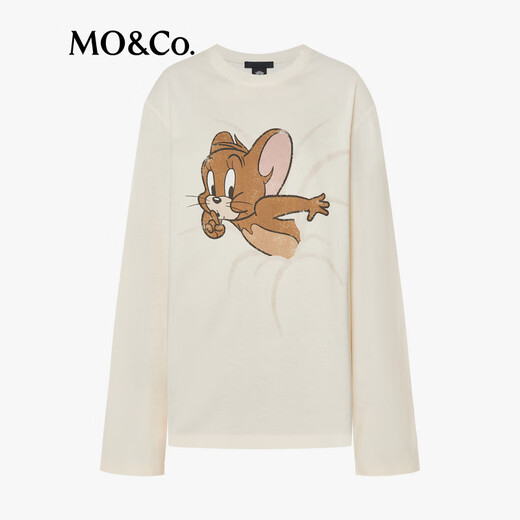 MO&Co. long-sleeved T-shirt 2025 autumn new cat and mouse joint series cotton mottled print MBE3TEET03 off-white L /170