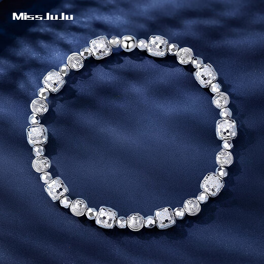 Miss JuJu pt950 platinum small Rubik's cube transfer bead bracelet for women, super flash platinum watermelon bead elastic rope bracelet, net gold weight 18.32 grams, about 6mm thick