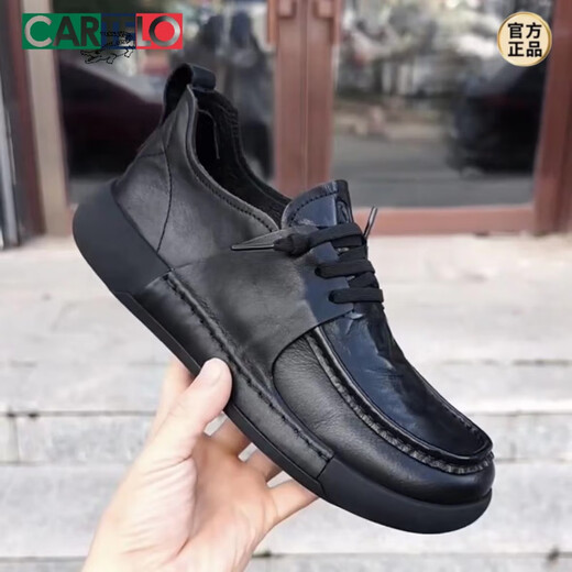 CARTELO 2025 Autumn New Pure Leather Business Casual Cowhide Comfortable Round Toe Lace-Up Fashion Versatile Soft Soled Leather Shoes for Men 38818 Black 40