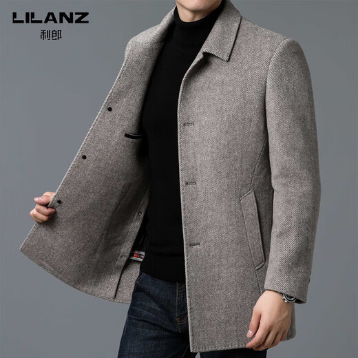 Lilan's new double-sided cashmere coat for men, medium-length woolen woolen coat, daddy high-end casual top, khaki L 175/size
