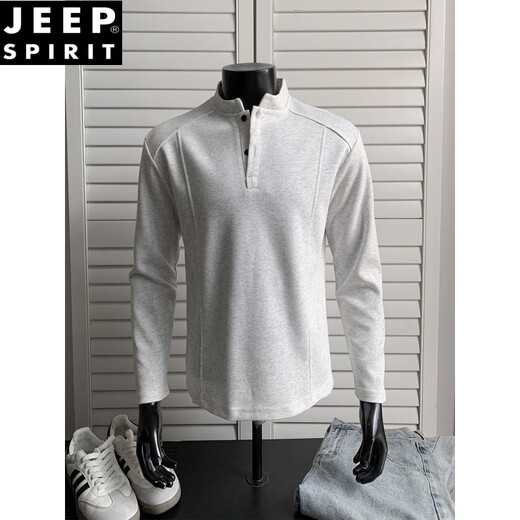 JEEP SPIRIT American Polo Henley shirt men's long-sleeved T-shirt spring and autumn trend cleanfit inner casual men's base sweatshirt black M 95 to 115 Jin Jin equals 0.5 kg can be worn
