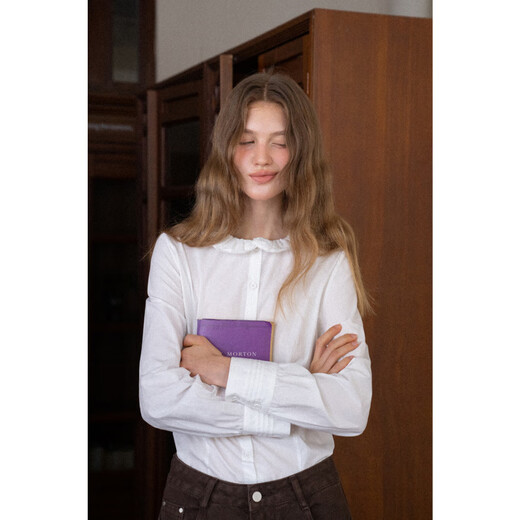 EGGKA French lace collar white shirt, slim and loose, long-sleeved sweet top E25A6570YM White M