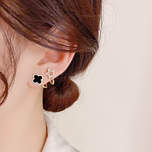 S925 silver needle black four-leaf clover fashionable simple earrings for women niche design western style light luxury earrings main picture