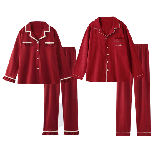 Bai Qixin red wedding couple pajamas for one man and one woman wedding cardigan long-sleeved trousers animal year pajamas set home clothes red couple pajamas men's XL