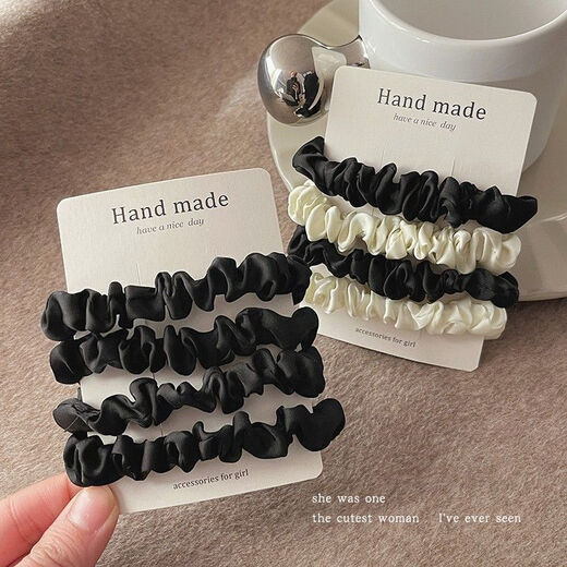 Headband for women, high-elasticity and durable rubber band hair rope, high-end French small intestine hair tie, hair accessories, adult leather case, 8 pieces of satin feel, mixed colors, random colors