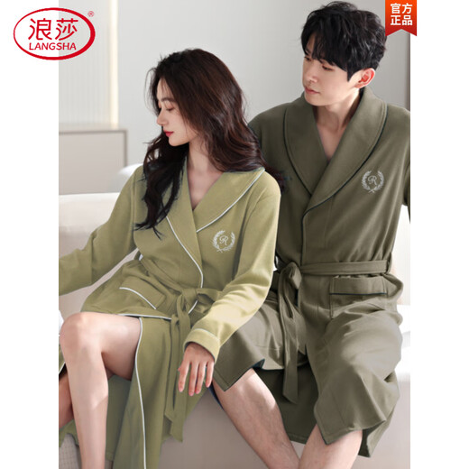 LangSha couple's pajamas spring and autumn pure cotton long-sleeved nightgown for men and women's four-season universal bathrobe A pair of long yukatas sexy JB16822 men-JB27822 women M women's style (recommended 80-90 Jin [Jin equals 0.5 kg])