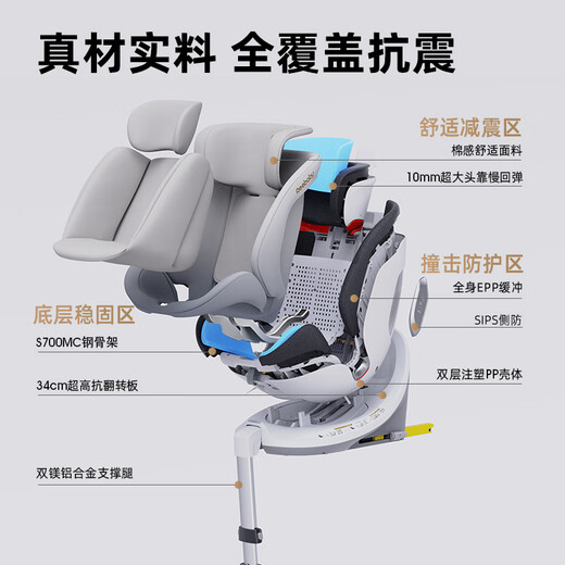Reebaby Qirui pro new national standard child safety seat 0-12 years old baby car intelligent ventilation German E1 old national standard ventilation model Corey Gray