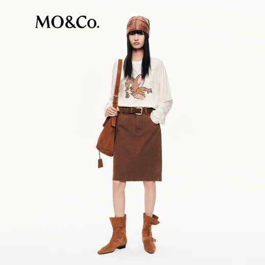 MO&Co. long-sleeved T-shirt 2025 autumn new cat and mouse joint series cotton mottled print MBE3TEET03 off-white L /170