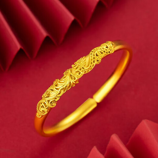 Vietnamese sand gold heritage dragon and phoenix bracelet for women, dragon and phoenix in auspicious vintage inlaid peony copper gold-plated concubine bracelet jewelry dragon and phoenix bracelet