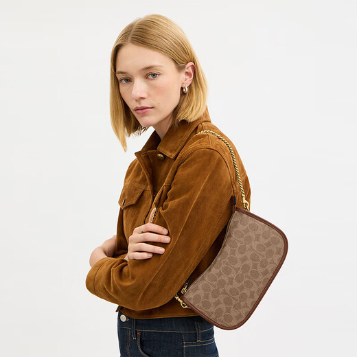 COACH Gift Women's WAVERLY Handbag Shoulder Bag Buckle Trendy Removable Shoulder Strap Handbag Women's Bag B4/Brown Yellow Brown