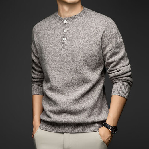 DVW international brand men's wool sweater autumn and winter new round neck Henry collar thickened retro color profile sweater high-end green S (165) suitable for 100-120Jin Jin equals 0.5 kg