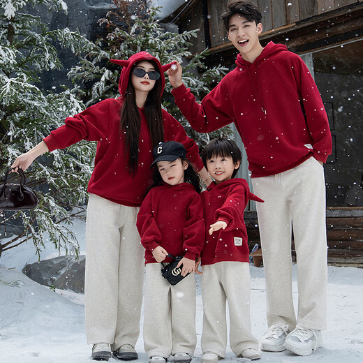 G.duck parent-child clothing for a family of three 2025 new mother-daughter mother-son burgundy autumn sweatshirt family of four hooded autumn and winter burgundy hooded spring and autumn sweatshirt 170 Mom M