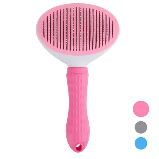 New pet comb for cats and dogs, one-click hair removal, beauty opening, automatic hair removal, stainless steel needle brush, gray opp bag