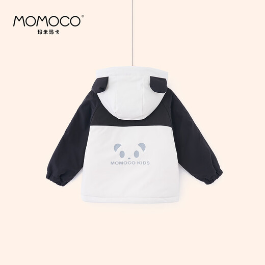 Mami Maka (MOMOCO) children's coat winter thick velvet boys hooded trendy panda cotton coat black 130