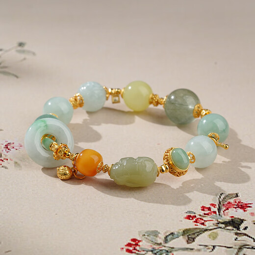 Potala Palace Beeswax 925 Silver Inlaid Jade Crystal Beeswax Bracelet Hetian Jade Pixiu Carved Bracelet for Men and Women Birthday Gift