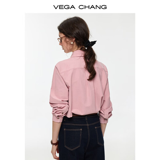 VEGA CHANG pink sailing embroidered shirt for women 2025 new autumn and winter versatile shirt sweet peach pink S