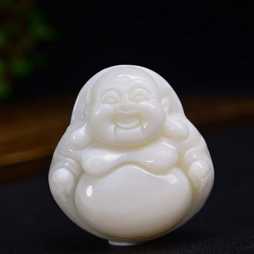 Mochen MOEYCIOR natural Hainan deep sea shell carved Laughing Buddha pendant for men and women, Hainan organic gemstone couple pendant, size about 37*40