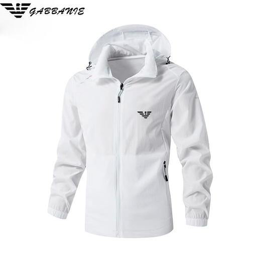 AX Armani men's sun protection jacket summer 2025 new outdoor fishing quick-drying thin breathable casual jacket for men white ice silk breathable removable hood 4XL 160-175Jin Jin equals 0.5 kg