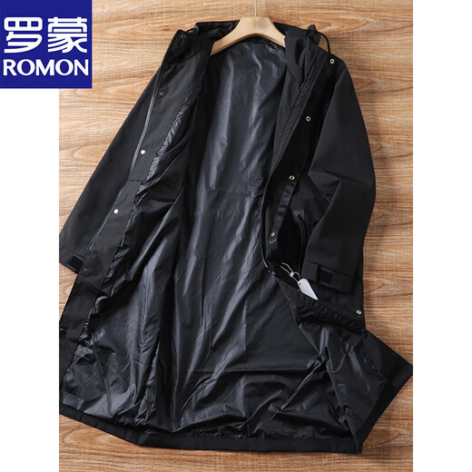 Romon Black Extra Large Size 2025 Spring and Autumn New Men's Hooded Mid-Length Parka Windbreaker Men Black XL
