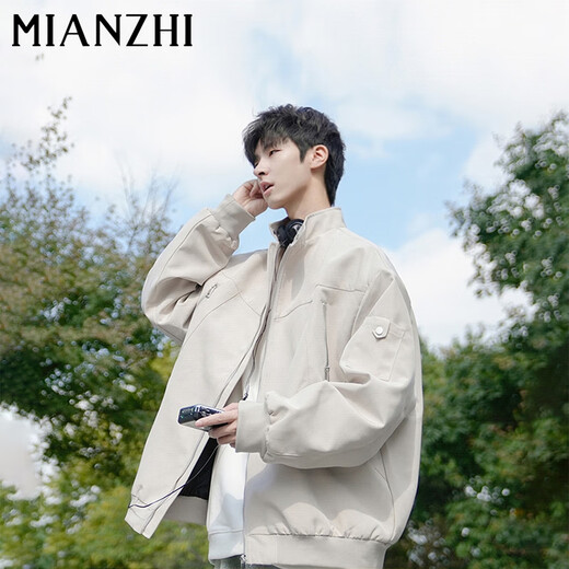 Cotton Jacket Men's Autumn and Winter Trendy Hong Kong Style Design Top Jacket Men's Versatile Flying Baseball Uniform Apricot L