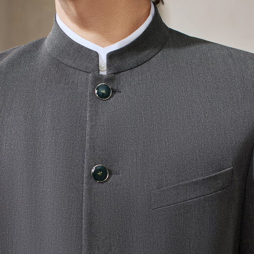 Qipai Chinese stand-up collar/rhino pleat men's fake two-piece stand-up collar gentleman's business blended suit light gray 50 (B50)