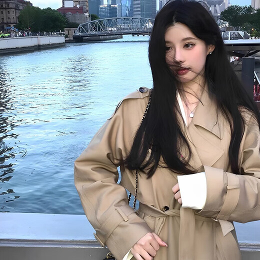 Luge Li trench coat women's khaki spring and autumn women's 2025 new tall Korean style autumn coat mid-length high quality khaki trench coat M