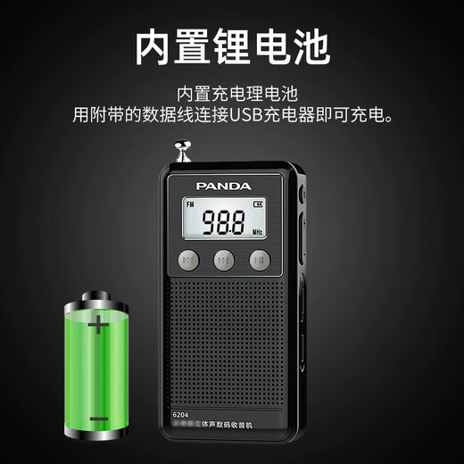 Panda (panda) 6204 full-band radio for the elderly plug-in card mini small radio charging semiconductor audio (white)