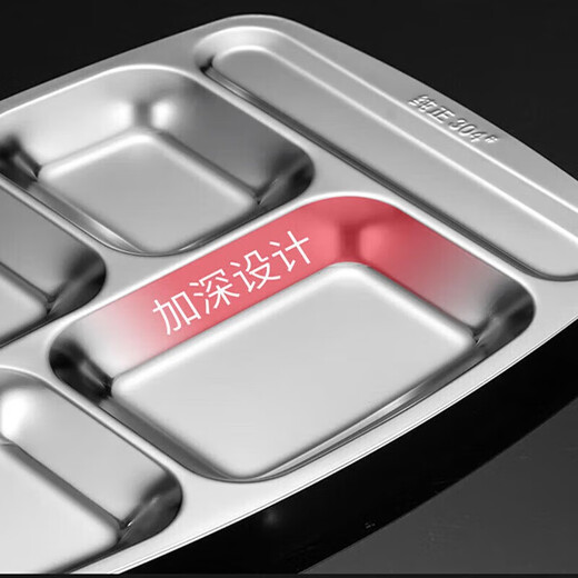 Caitang Intelligent Manufacturing 304 Stainless Steel Dinner Plate School Canteen Rice Plate Divided Dinner Plate Divided Dinner Plate New Spoonless Six Grids (Jingcang)