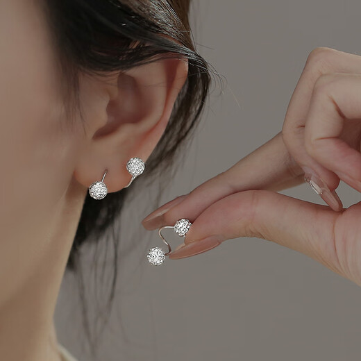 沄汧999 sterling silver earrings earrings birthday gifts for girls 2025 new temperament high-end jewelry silver jewelry S999 spiral rod full diamond ball earrings pair