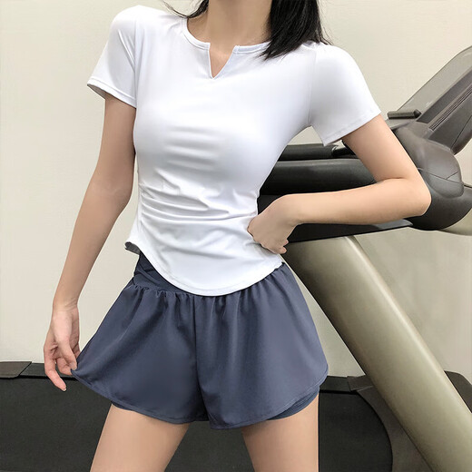 Yoga wear women's short-sleeved Pilates running fitness T-shirt sexy slim short style slimming quick-drying pink L recommended weight 100-110