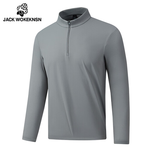 JACK WOKEKNSN Wolf Claw Cloud half-zip quick-drying long-sleeved men's and women's same style running sports T-shirt tops fitness training clothes cycling clothes space gray M