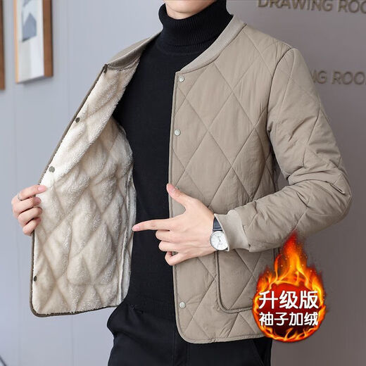 Men's short velvet and thickened liner cotton-padded jacket for autumn and winter, small cotton-padded jacket for inner wear, casual warm cotton coat, black 2XL 135-153Jin Jin equals 0.5 kg