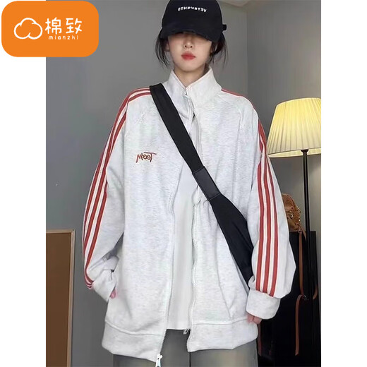 棉致撞色拼接三条杠立领开衫卫衣女春秋季2025新款休闲宽松上衣外套 A130黑色【常规高品质30.5】 L 100-120斤