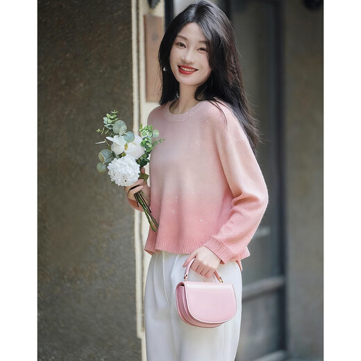 Demana Tyndall hanging dye gradient autumn sheep wool sequin yarn round neck loose temperament sweater women's top