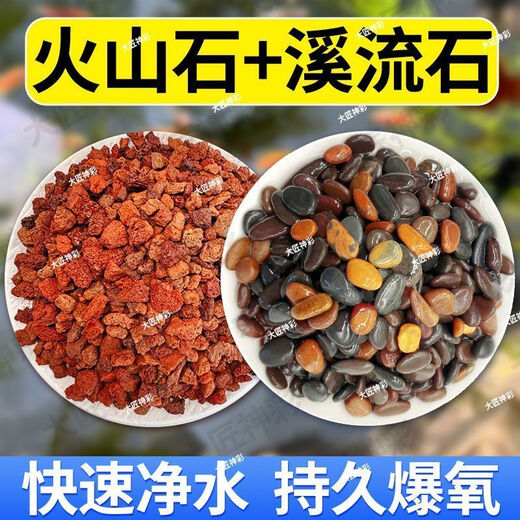 Natural volcanic stone stream stone fish tank decoration package natural native aquascape bottom sand special stone medium grain 2Jin Jin is equal to 0.5kg volcanic stone + 2Jin Jin is equal to 0.5kg stream stone king fried combination ancient method of fish farming to stabilize water quality without changing water
