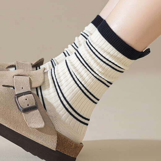 Catman 2025 Autumn New Product 100% Pure Cotton Women's Socks for Women's Stripes Contrasting Color Medium Calcetines Estilo de la universidad 4 parejas