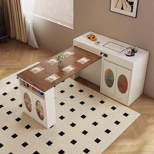 Chennest Island Simple Style Island Table Dining Table and Chairs Retractable Dining Table Island Tea Table Small House All-in-one Table Restaurant Furniture Electric Tea Stove Type Island Table (Black Slate Table Top) + Slide Rail Socket 1.2 Meters One Table Six Chairs-Folding Chair