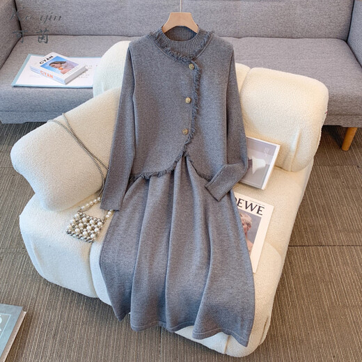 Keyin Dress Women's Suit 2025 Autumn and Winter New Style Small Fragrance Vest Jacket Bottoming Knitted Skirt Women Black Two-piece Set L Recommended 95-115Jin Jin equals 0.5 kg