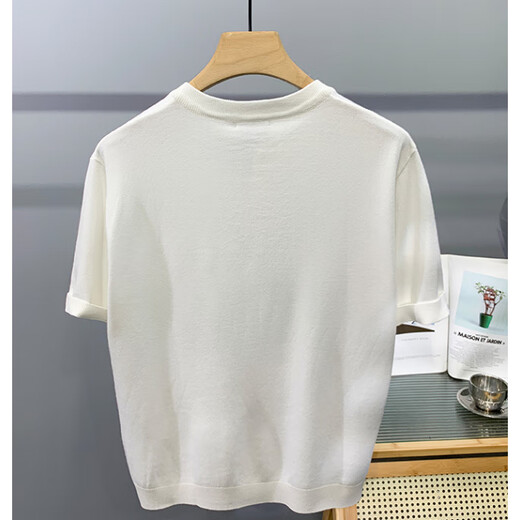 White mercerized cotton ice silk knitted henley shirt for men cool breathable slim short-sleeved sweatshirt half-button henley collar t-shirt cool silk knitted henley shirt white 3XL