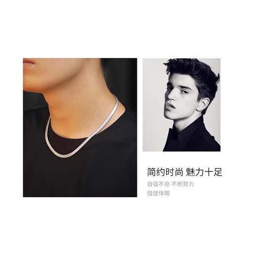 MZMZ brand platinum PT950 necklace for men, platinum snake bone chain, trendy and versatile plain chain, gift to boyfriend on Chinese Valentine's Day, light luxury model-4mm/50cm