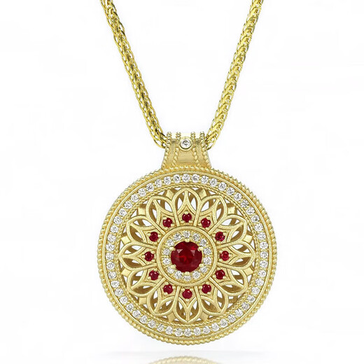 Ningfeng 18K gold natural pigeon blood ruby diamond pendant for women ancient compass rose sweater necklace pendant jewelry pendant