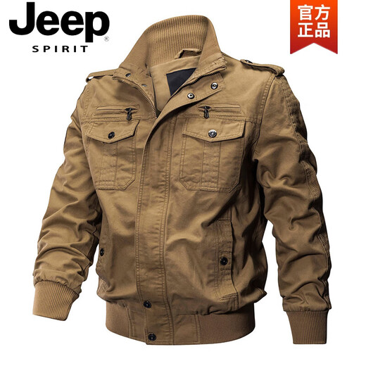 JEEP SPIRIT24 Herbst und Winter Herren-Arbeitsjacke, Flieger-Freizeitjacke, Outdoor, große Größe, gewaschener Stehkragen, Epaulet-Oberteil, hoch, 9930, Armeegrün, dünner Abschnitt, 115–135 Jin Jin entspricht 0,5 kg, empfohlene L