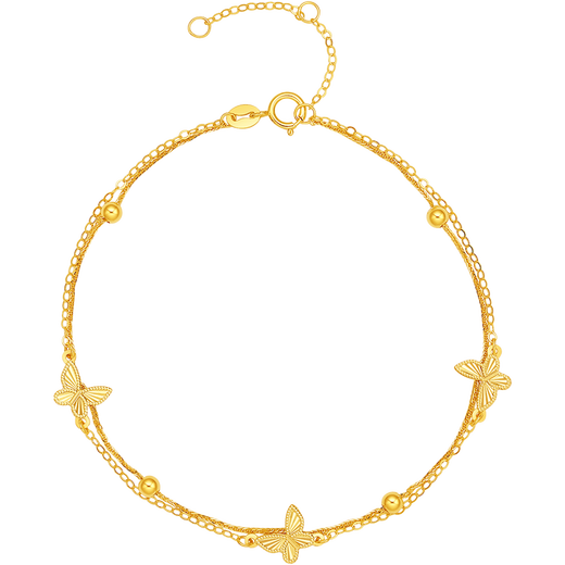 Saturday Fortune Yellow 18K Gold Bracelet Female Butterfly Double Layer Bead Color Gold Bracelet Birthday Gift C0721054 16+3cm