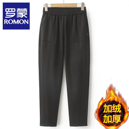 ROMON Mommy Pants Autumn and Winter Middle-aged and Elderly Women's Pants Plus Velvet Grandma Style High Waist Winter Trousers Loose Casual Pants Black Winter Style Velvet 4XL Recommended 135-145 Jin Jin is equal to 0.5 kg